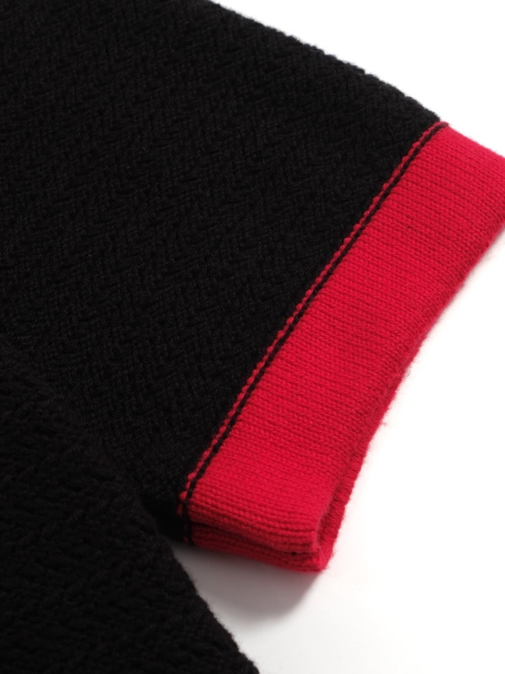 OXKNIT Men’s 70s Retro Knit Polo Black Red Contrast V-Neck Size 3XL - Picture 3 of 7
